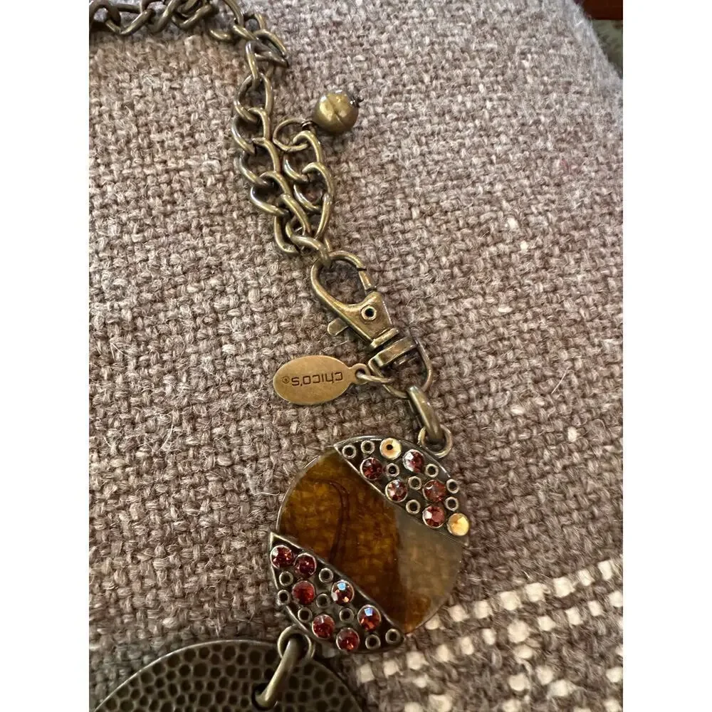 Chico's Women's Brown Mixed Metal Bead Swag Charm Medallion Chain Belt